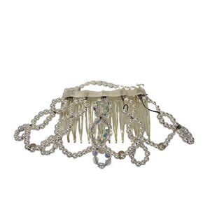 Vintage Pearl & Crystal Bridal Hair Comb With Decorative Beads 1980s 1990s